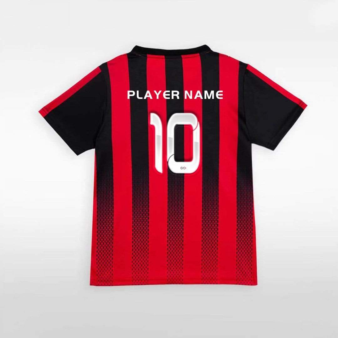 Red and Black Stripe Kid Soccer Uniform