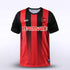 Red and Black Stripe Kid Soccer Uniform